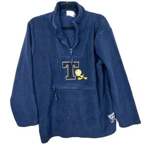 LOONEY TUNES blue 1/4 zip tweetie bird pullover sweater C17